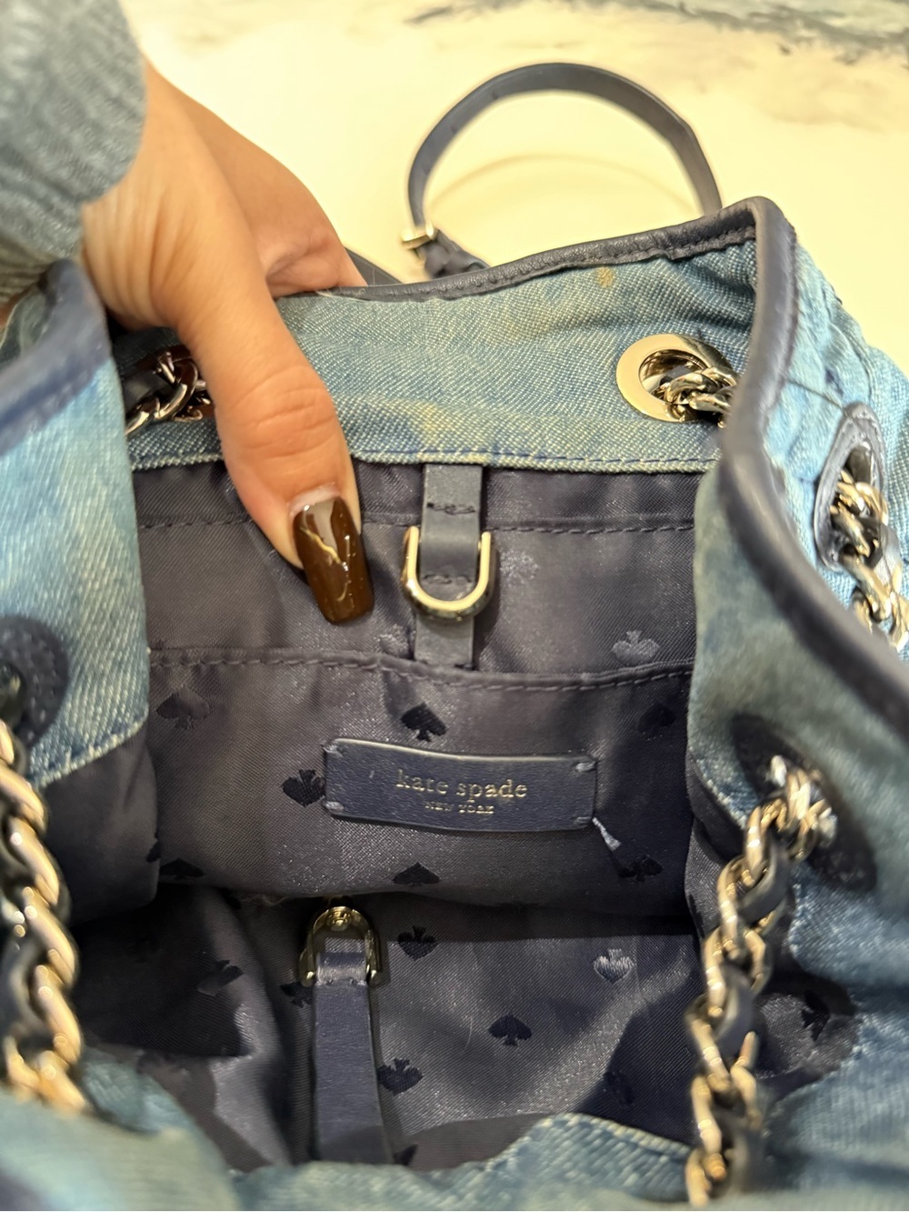 kate spade Quilted Denim Blue Bucket Backpack - Picture 5 of 6